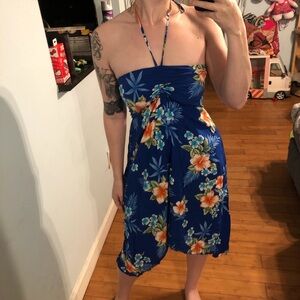Hawaiian floral blue halter dress